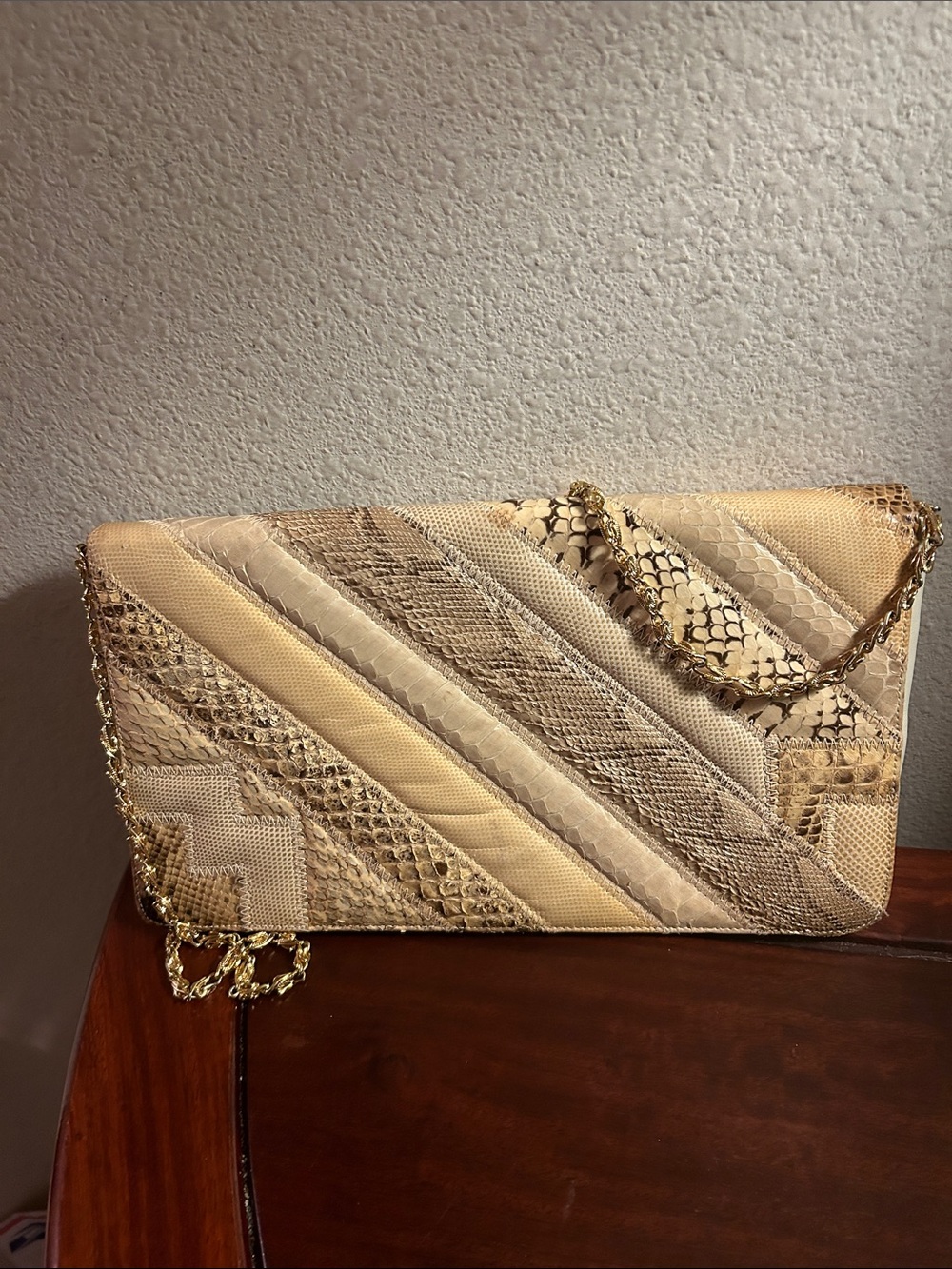 Beige Snake Chain Shoulder Clutch